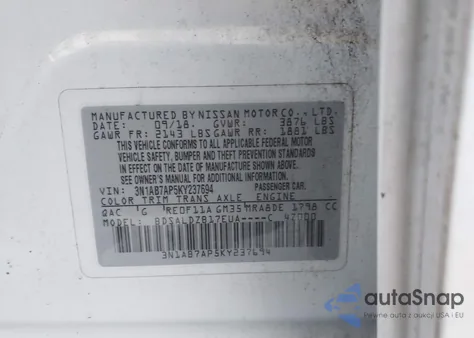 2019 Nissan Sentra Sv from USA, damaged, VIN 3N1AB7AP5KY237694